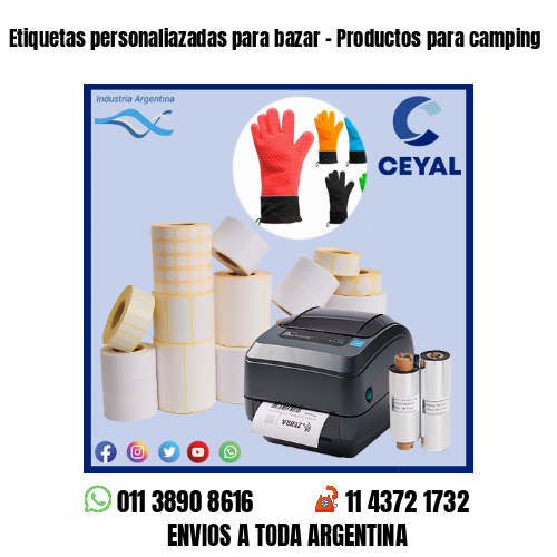 Etiquetas personaliazadas para bazar – Productos para camping