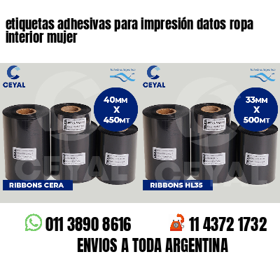 etiquetas adhesivas para impresión datos ropa interior mujer