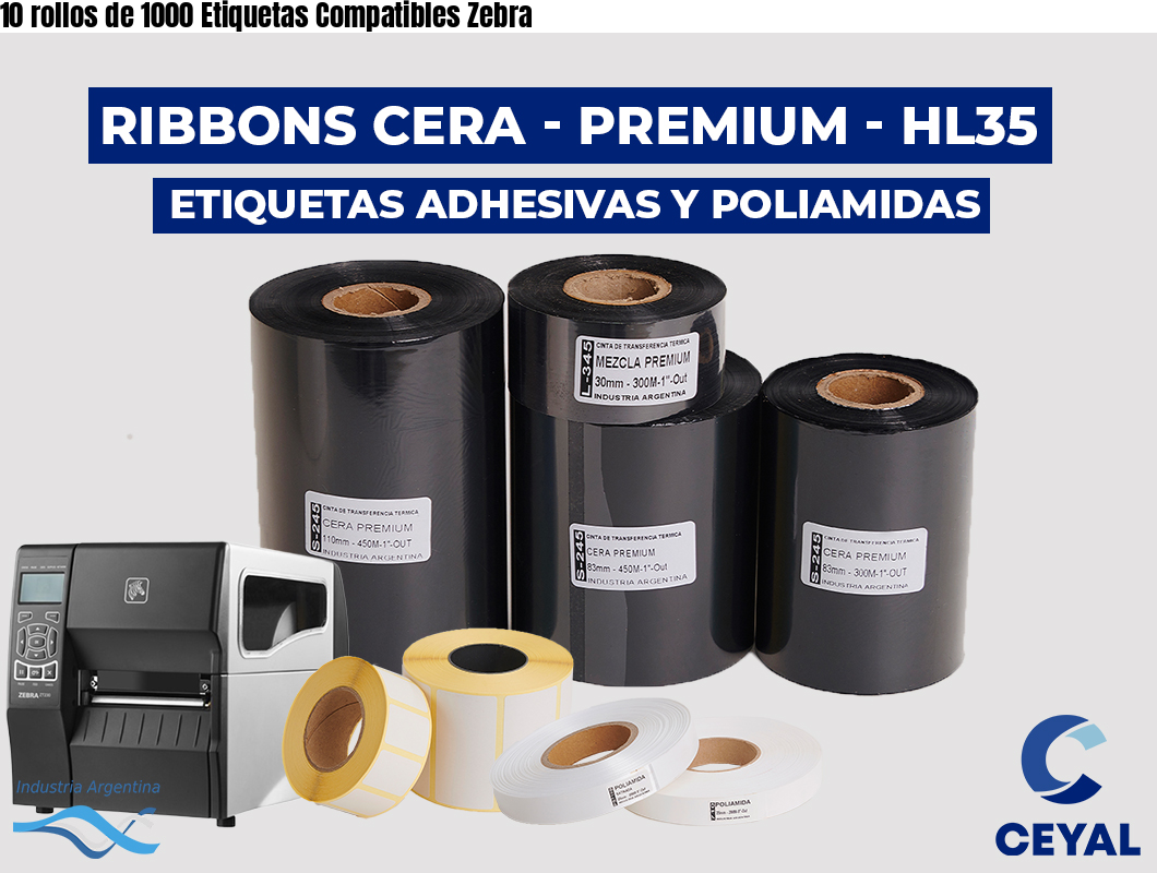 10 rollos de 1000 Etiquetas Compatibles Zebra