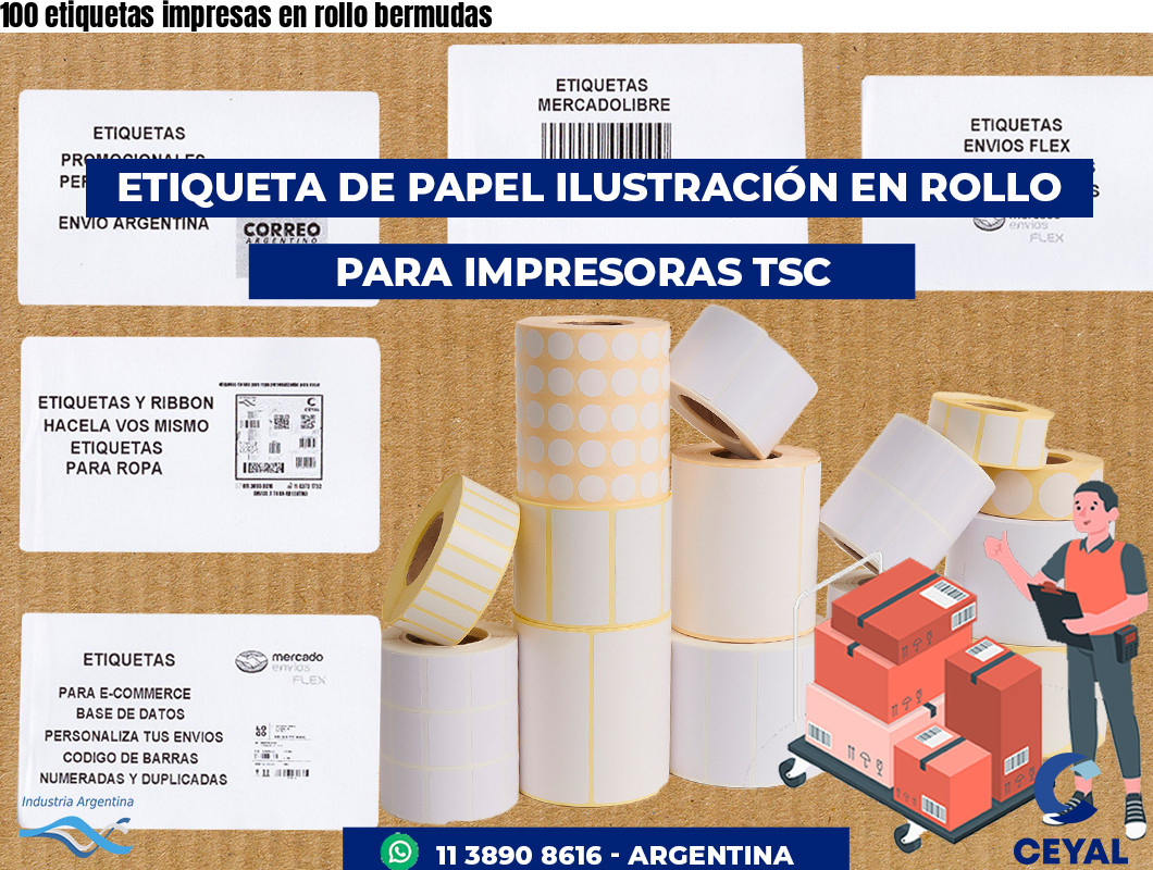 100 etiquetas impresas en rollo bermudas