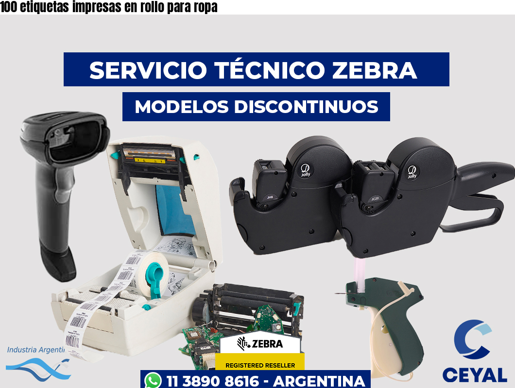 100 etiquetas impresas en rollo para ropa