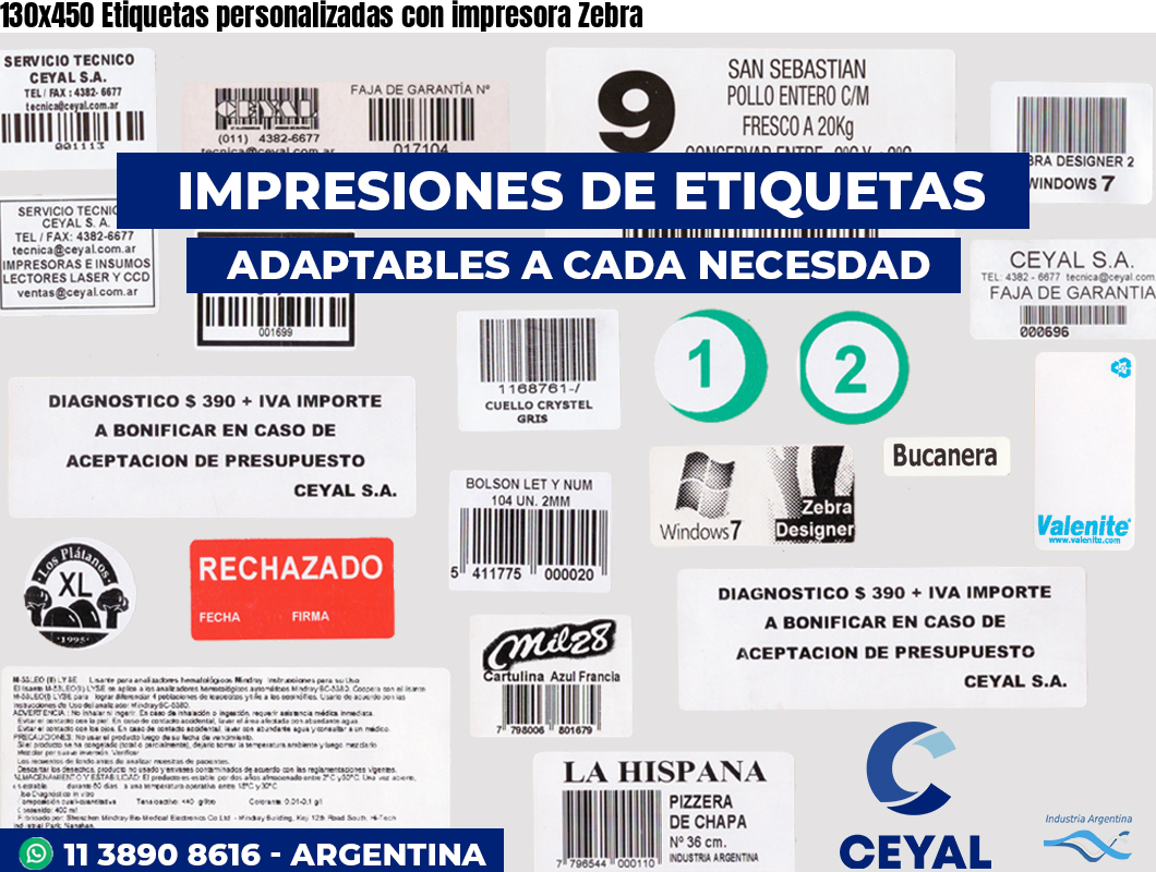 130×450 Etiquetas personalizadas con impresora Zebra