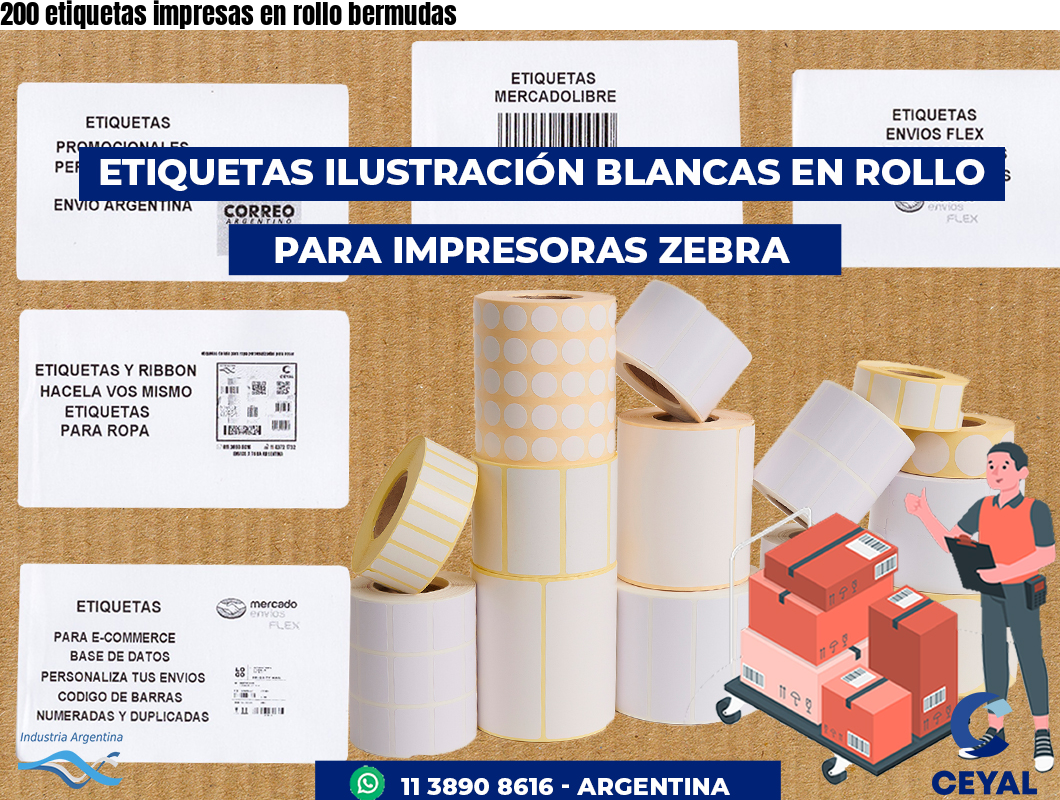 200 etiquetas impresas en rollo bermudas