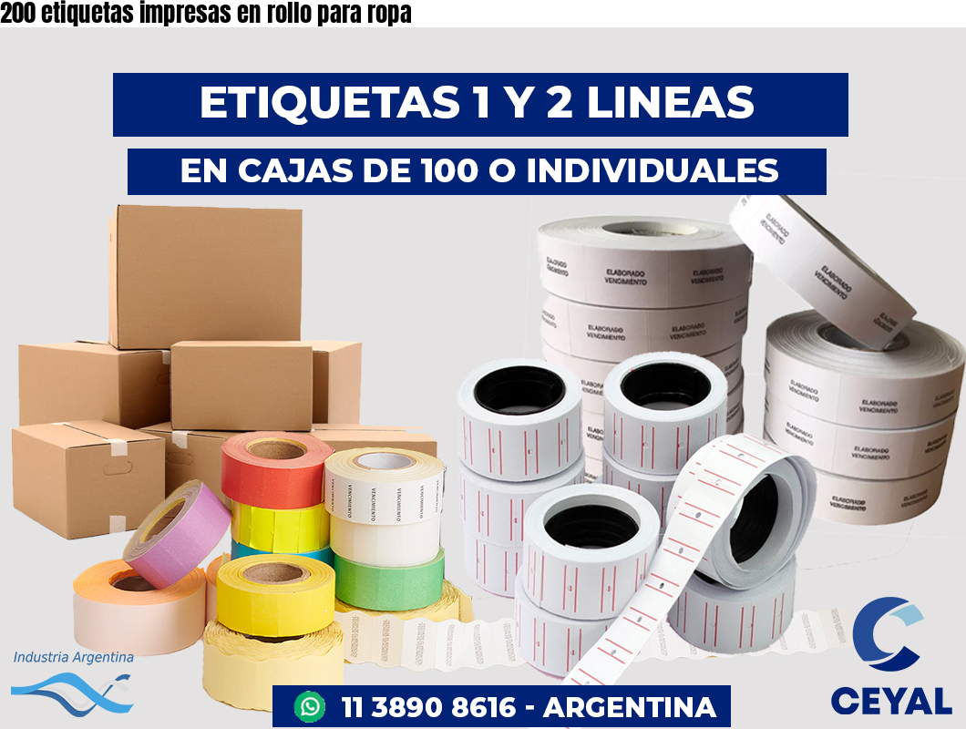 200 etiquetas impresas en rollo para ropa