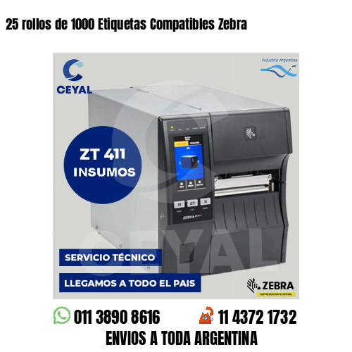 25 rollos de 1000 Etiquetas Compatibles Zebra 