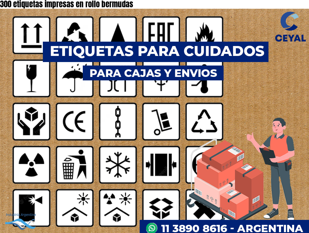 300 etiquetas impresas en rollo bermudas