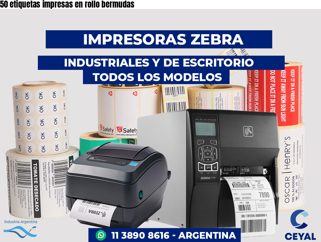 50 etiquetas impresas en rollo bermudas
