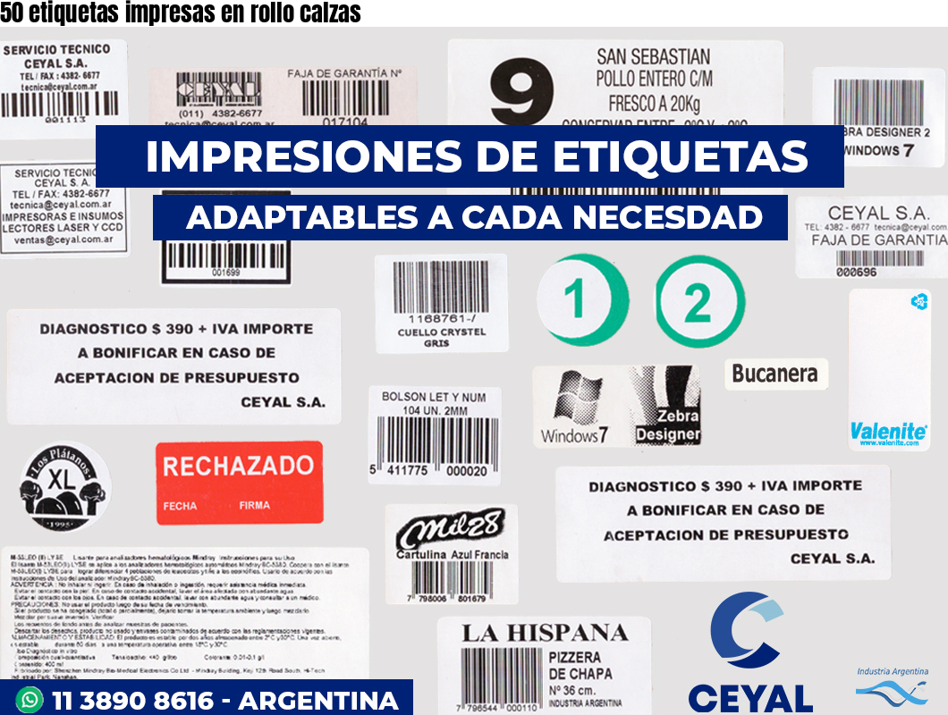 50 etiquetas impresas en rollo calzas