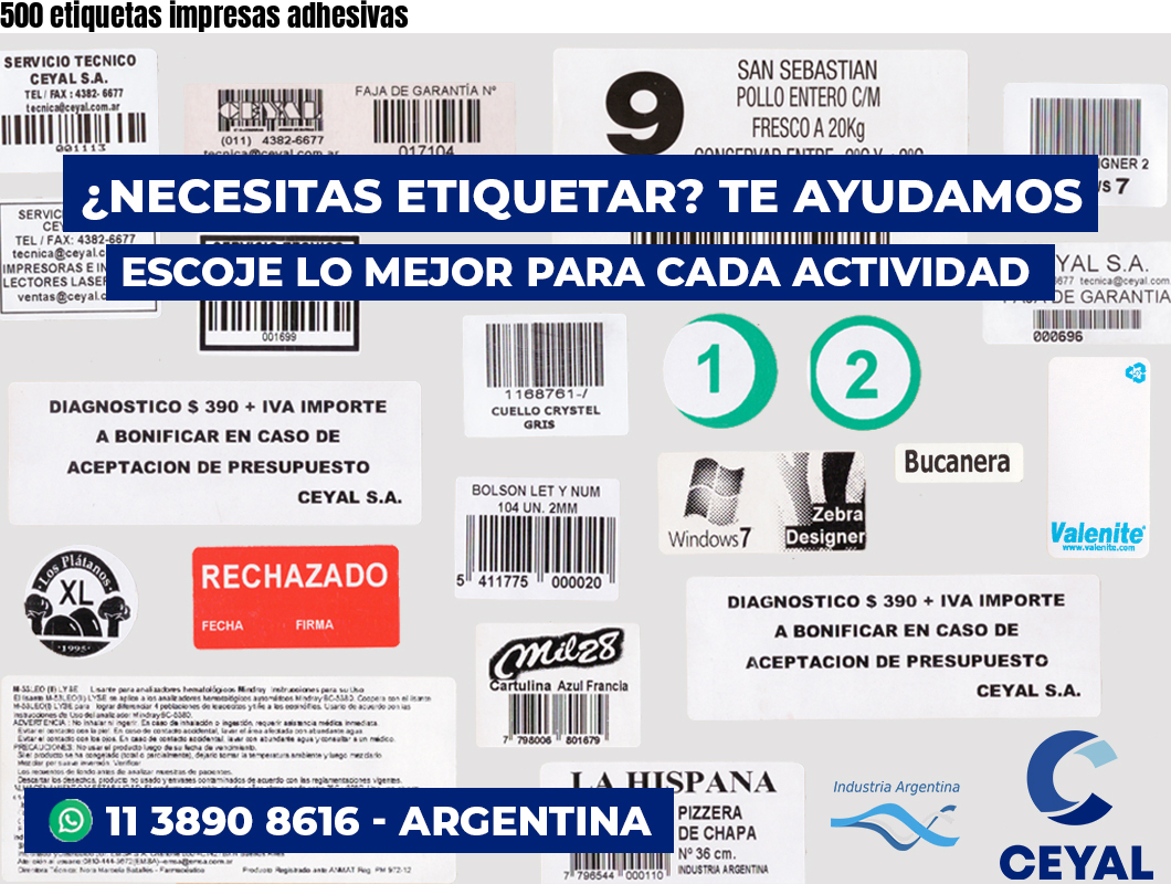 500 etiquetas impresas adhesivas