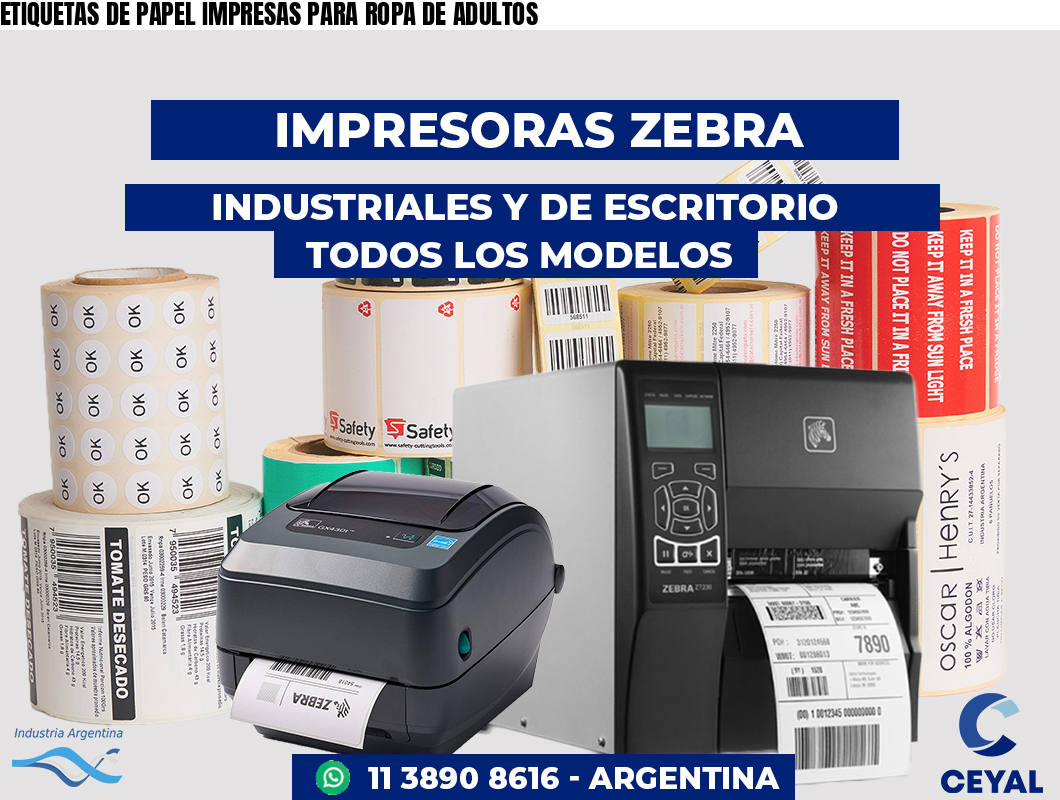ETIQUETAS DE PAPEL IMPRESAS PARA ROPA DE ADULTOS