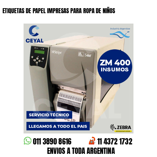 ETIQUETAS DE PAPEL IMPRESAS PARA ROPA DE NIÑOS
