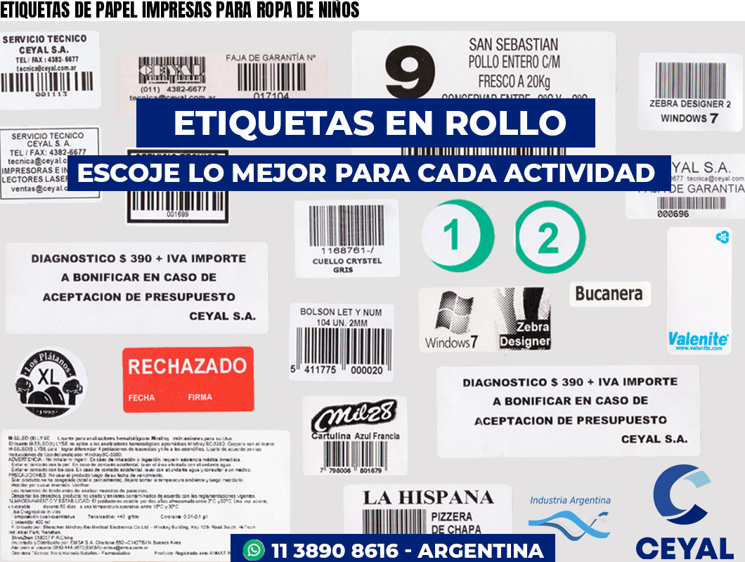 ETIQUETAS DE PAPEL IMPRESAS PARA ROPA DE NIÑOS