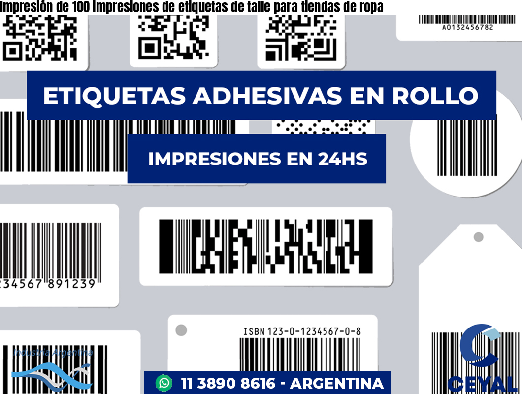 Impresión de 100 impresiones de etiquetas de talle para tiendas de ropa