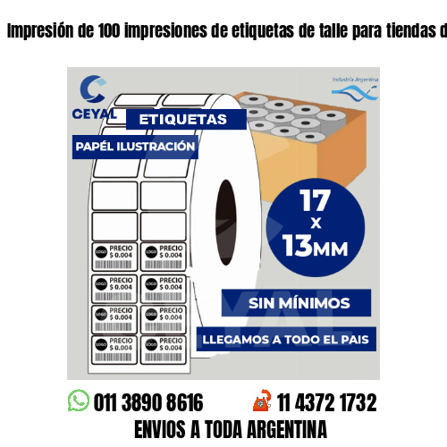 Impresión de 100 impresiones de etiquetas de talle para tiendas de ropa