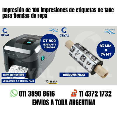 Impresión de 100 impresiones de etiquetas de talle para tiendas de ropa