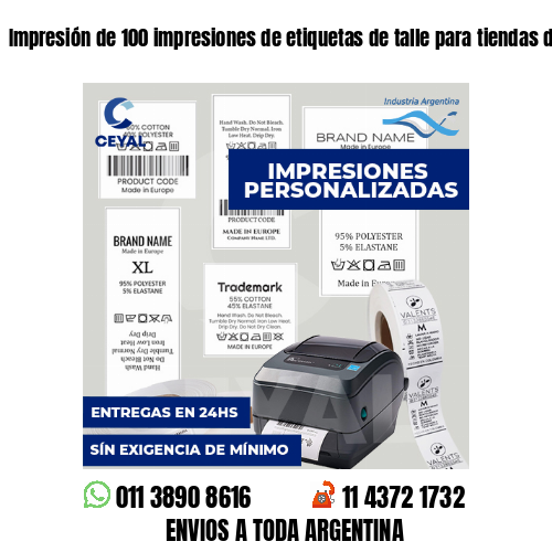 Impresión de 100 impresiones de etiquetas de talle para tiendas de ropa