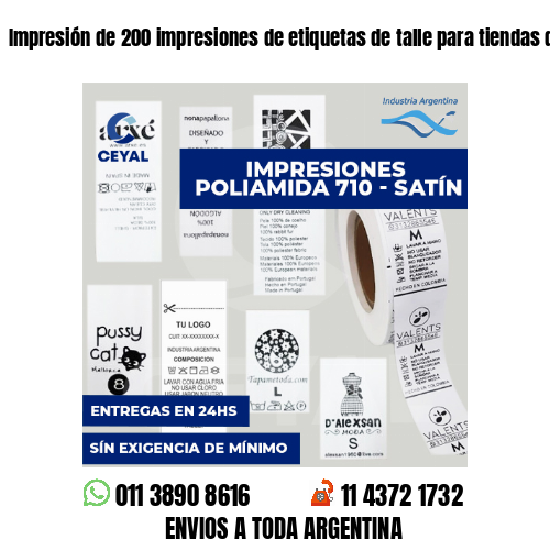 Impresión de 200 impresiones de etiquetas de talle para tiendas de ropa