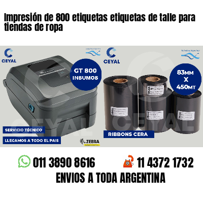 Impresión de 800 etiquetas etiquetas de talle para tiendas de ropa