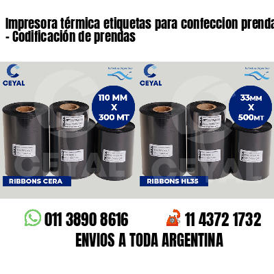 Impresora térmica etiquetas para confeccion prendas   - Codificación de prendas