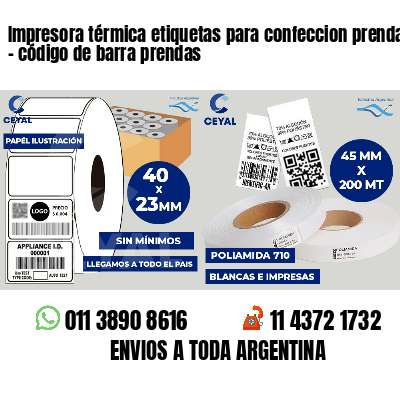Impresora térmica etiquetas para confeccion prendas   - código de barra prendas