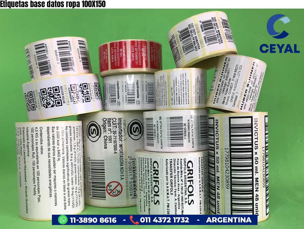 Etiquetas base datos ropa 100X150