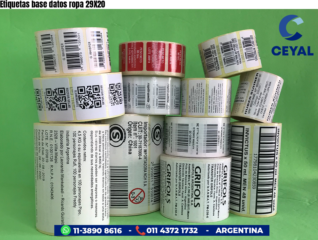 Etiquetas base datos ropa 29X20