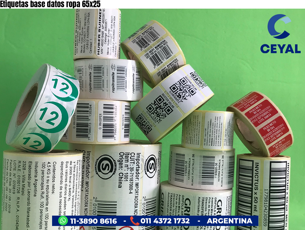 Etiquetas base datos ropa 65x25
