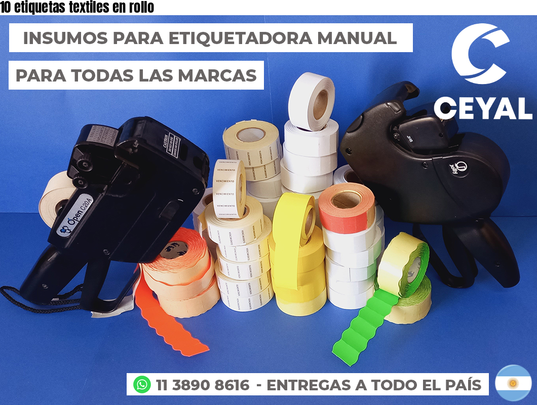 10 etiquetas textiles en rollo