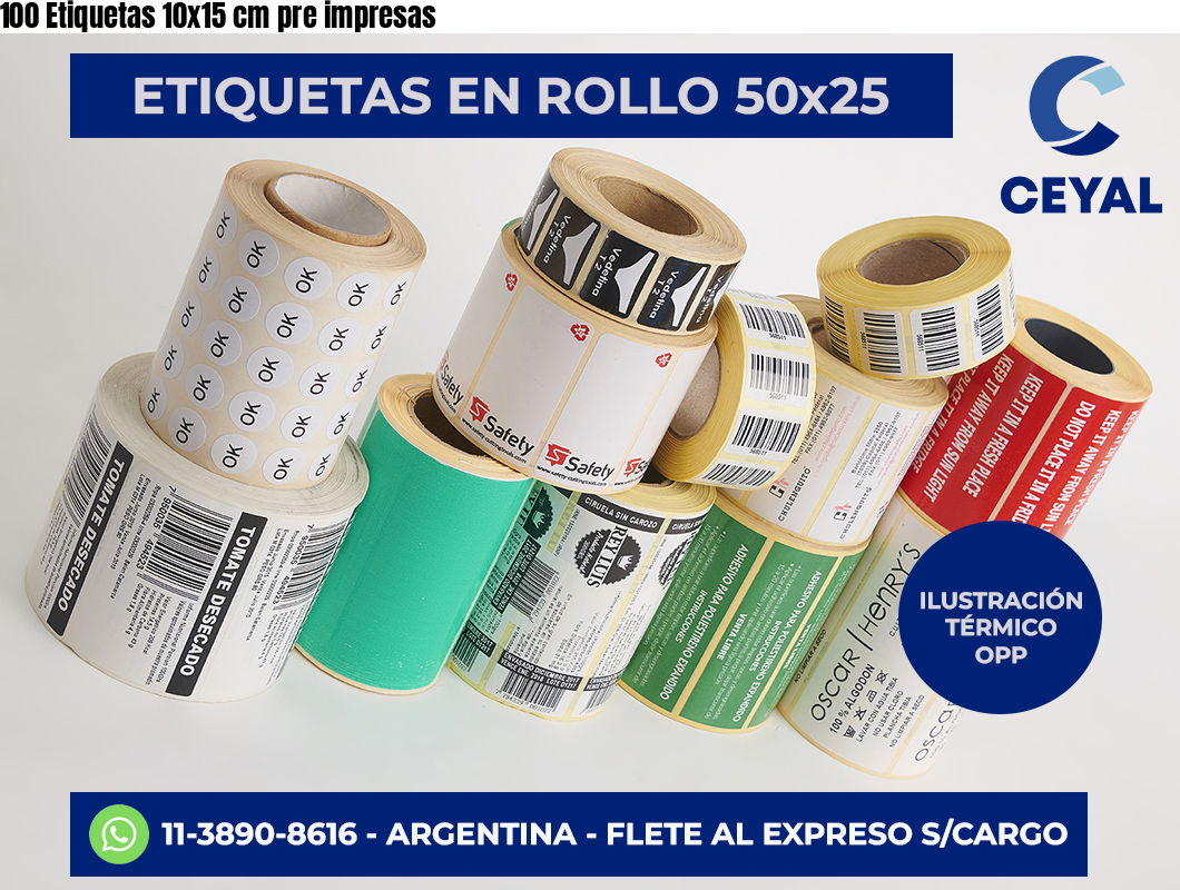 100 Etiquetas 10×15 cm pre impresas