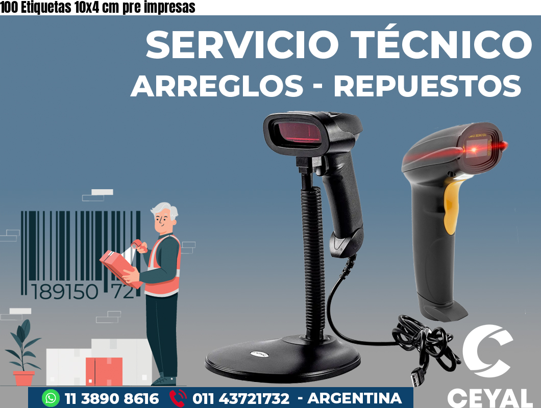 100 Etiquetas 10x4 cm pre impresas