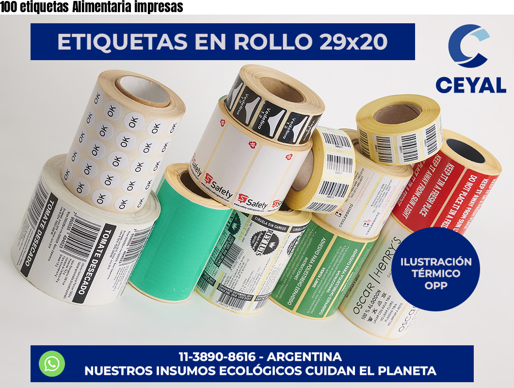 100 etiquetas Alimentaria impresas