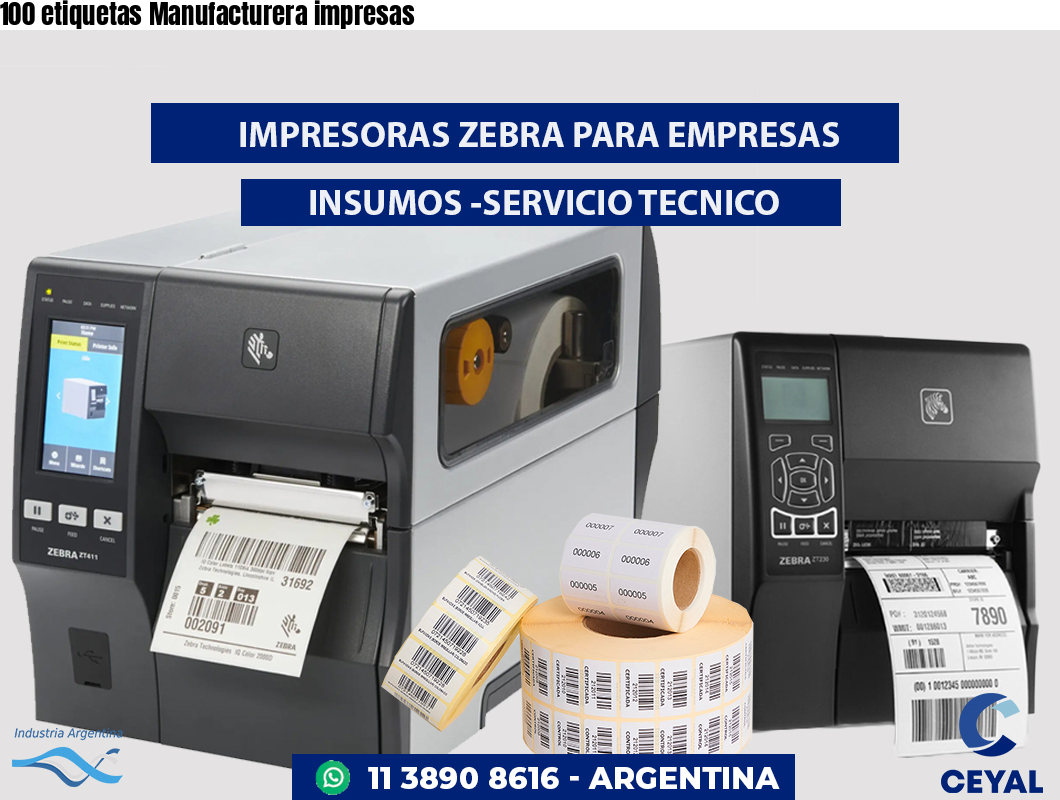 100 etiquetas Manufacturera impresas