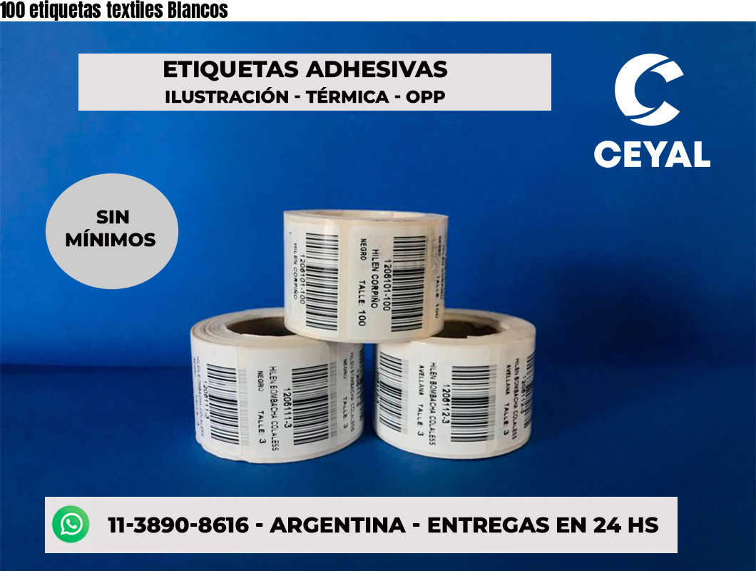 100 etiquetas textiles Blancos