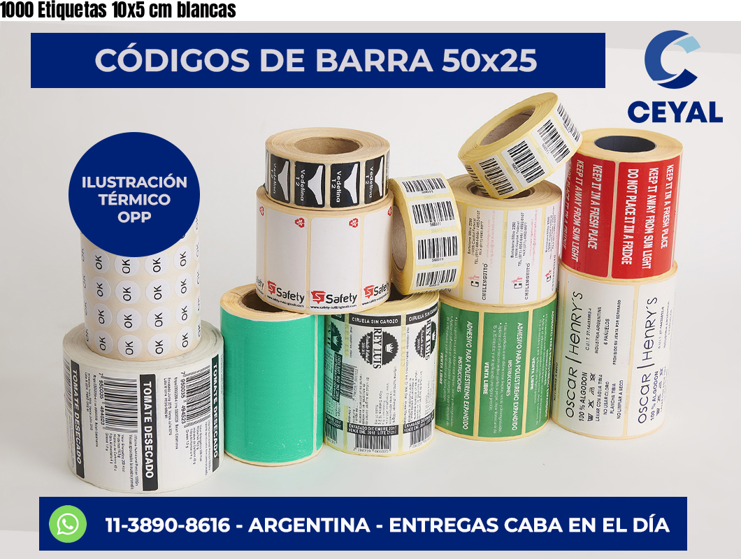 1000 Etiquetas 10×5 cm blancas