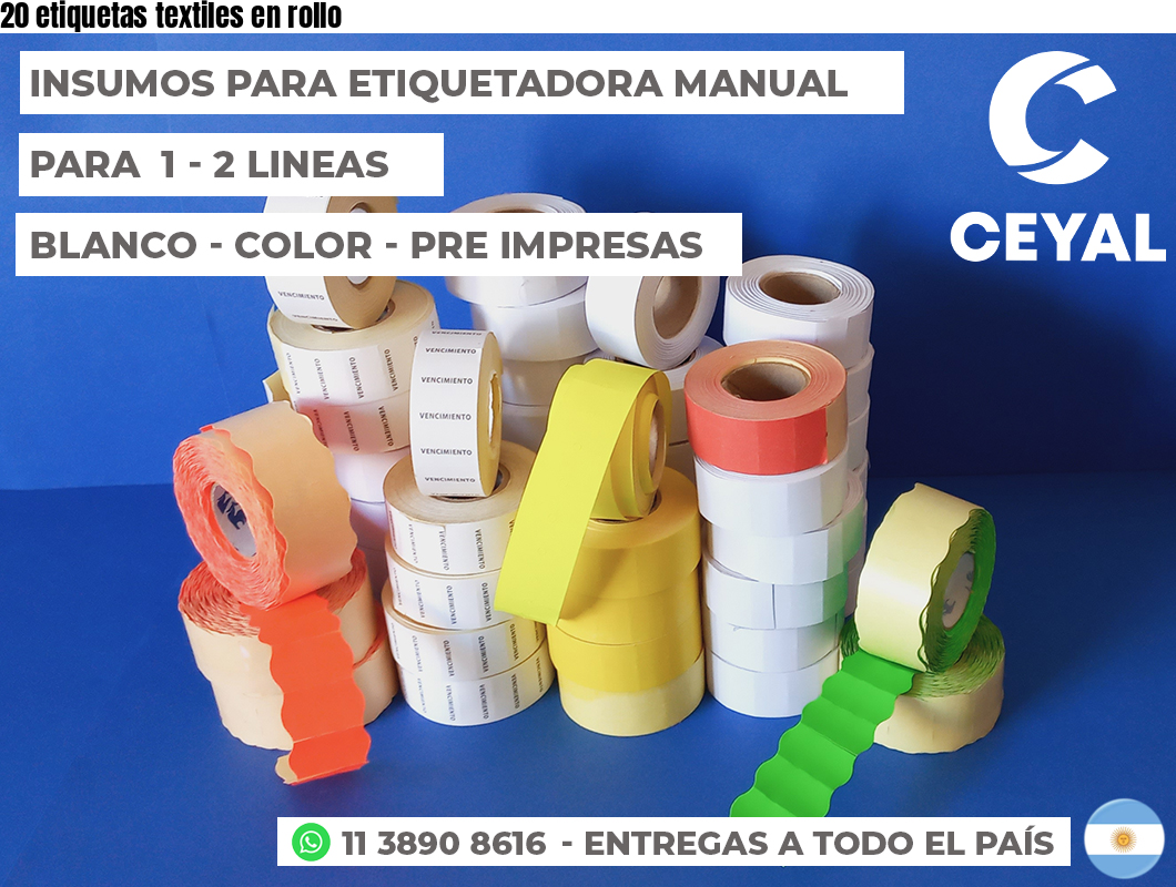 20 etiquetas textiles en rollo