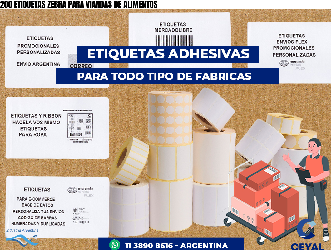 200 ETIQUETAS ZEBRA PARA VIANDAS DE ALIMENTOS