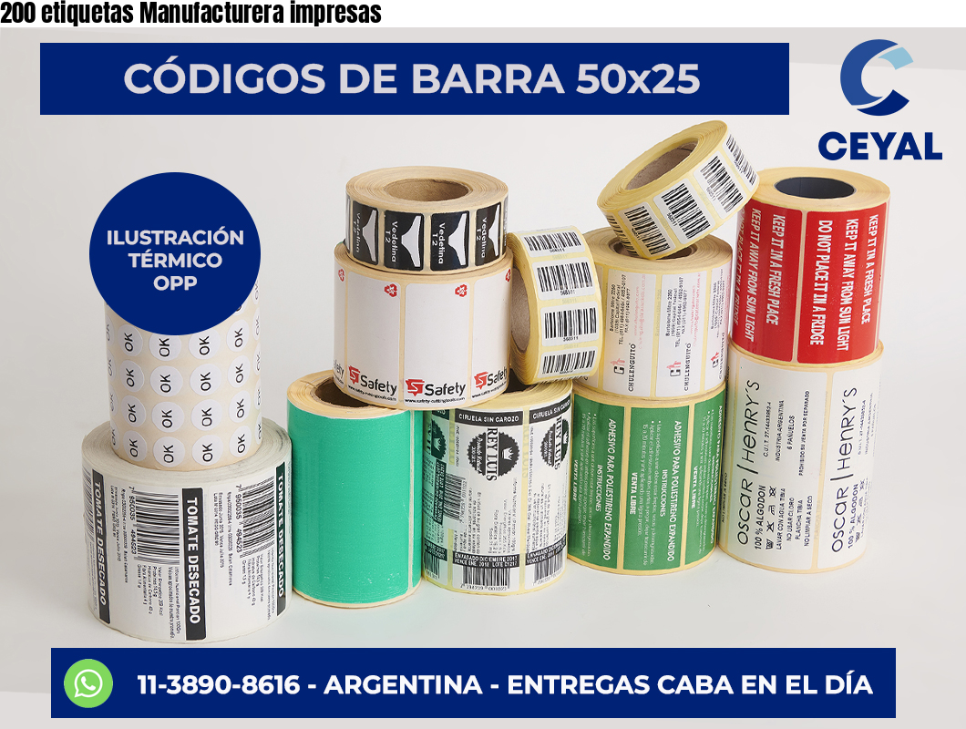 200 etiquetas Manufacturera impresas