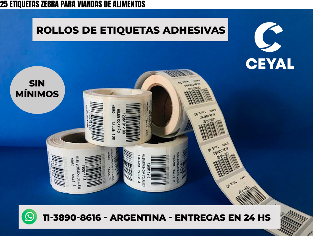 25 ETIQUETAS ZEBRA PARA VIANDAS DE ALIMENTOS