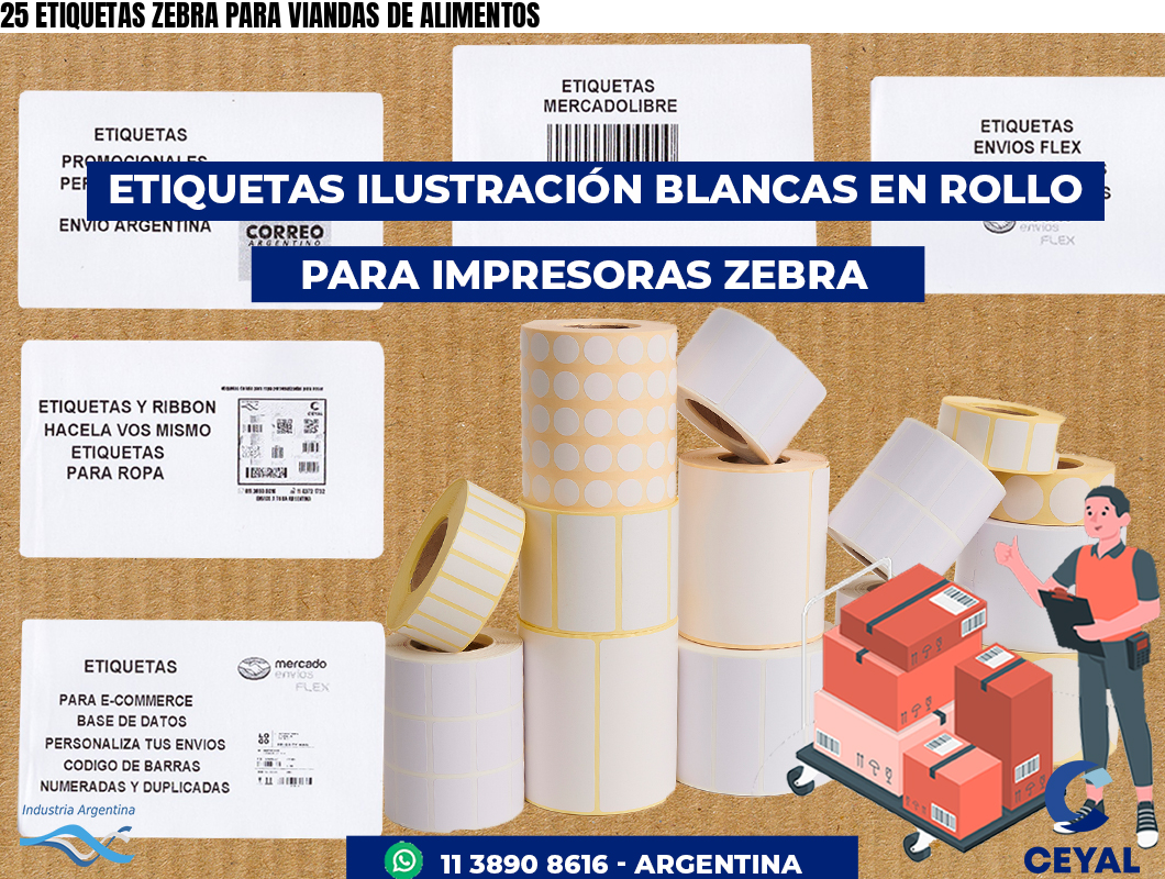 25 ETIQUETAS ZEBRA PARA VIANDAS DE ALIMENTOS