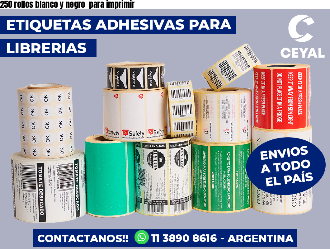 250 rollos blanco y negro  para imprimir