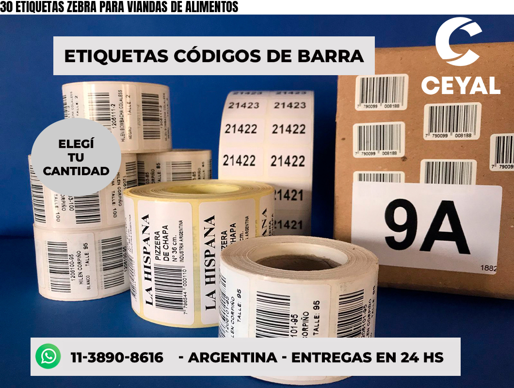 30 ETIQUETAS ZEBRA PARA VIANDAS DE ALIMENTOS