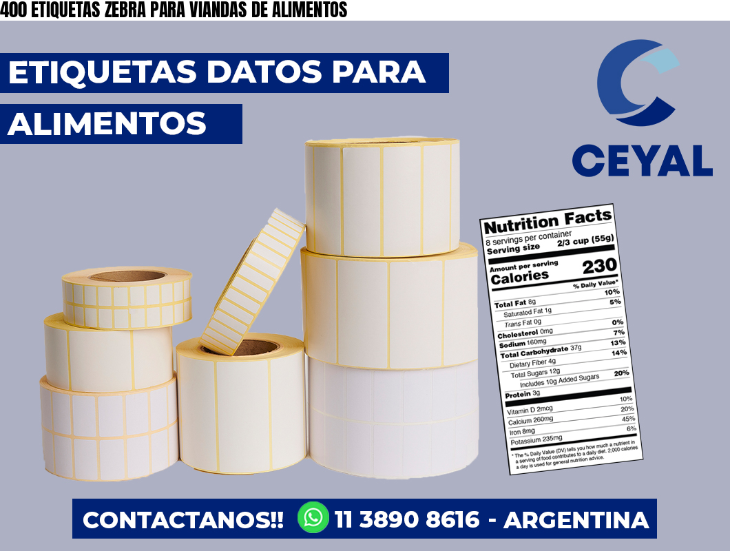 400 ETIQUETAS ZEBRA PARA VIANDAS DE ALIMENTOS