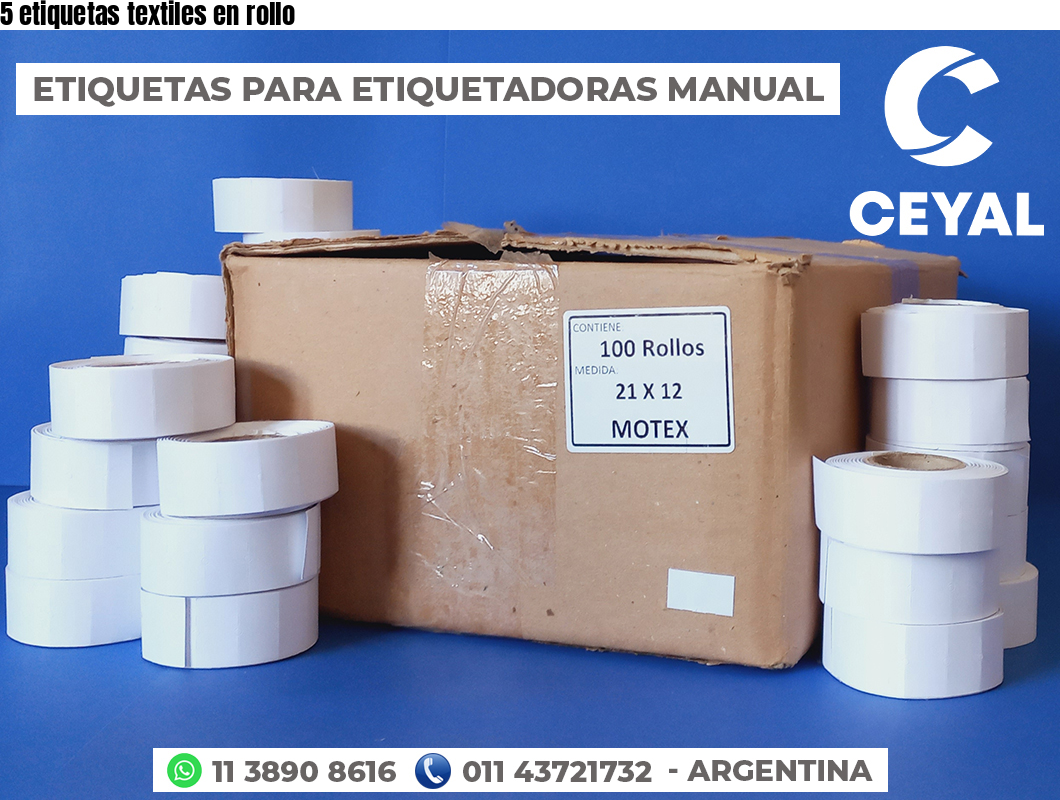 5 etiquetas textiles en rollo