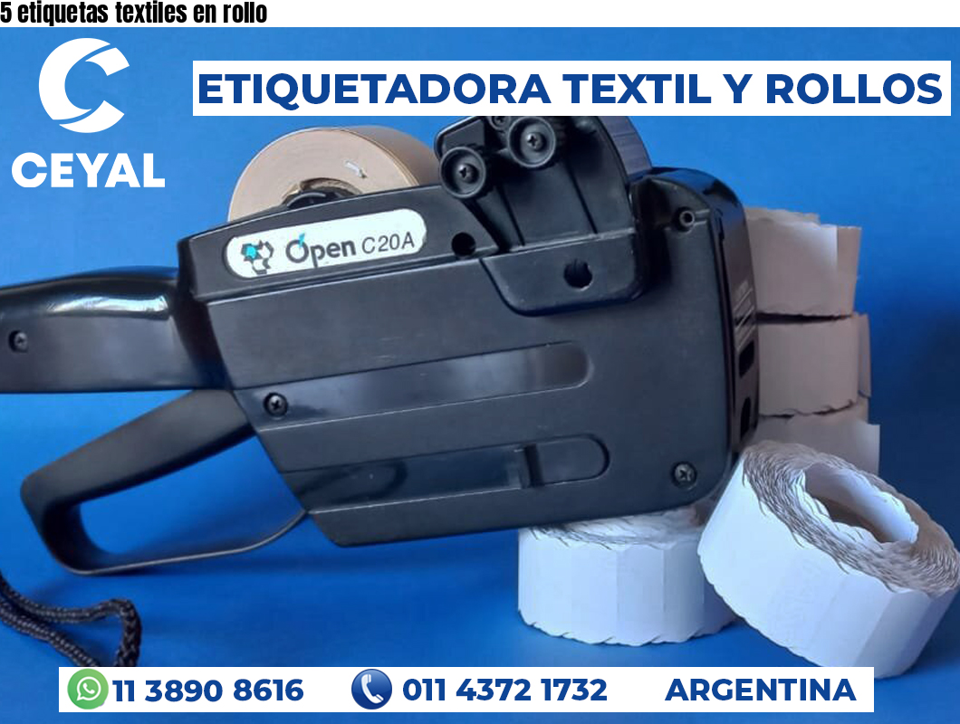 5 etiquetas textiles en rollo