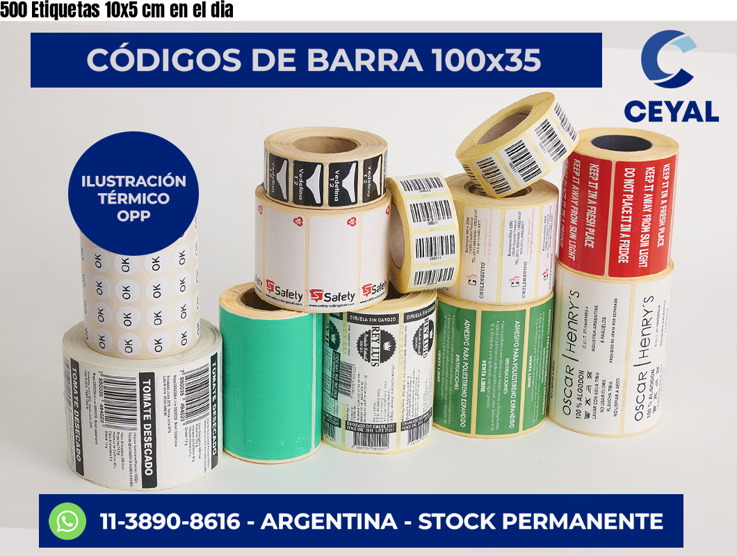 500 Etiquetas 10×5 cm en el dia