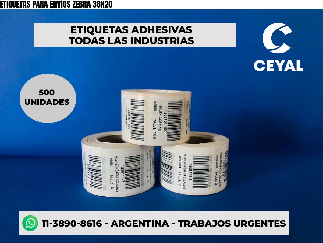 ETIQUETAS PARA ENVÍOS ZEBRA 38X20