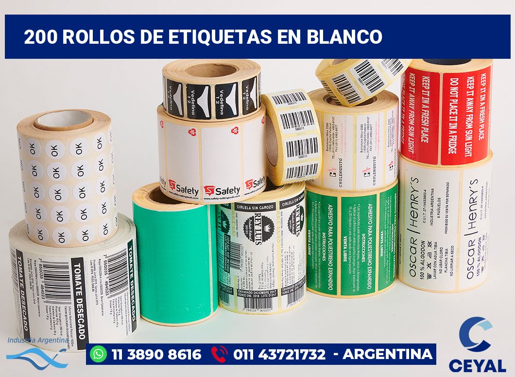 200 Rollos de etiquetas en blanco