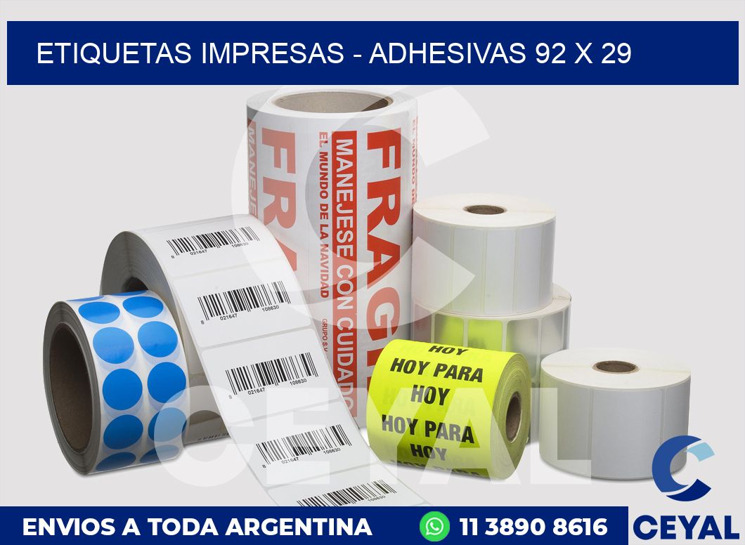 etiquetas impresas - Adhesivas 92 x 29