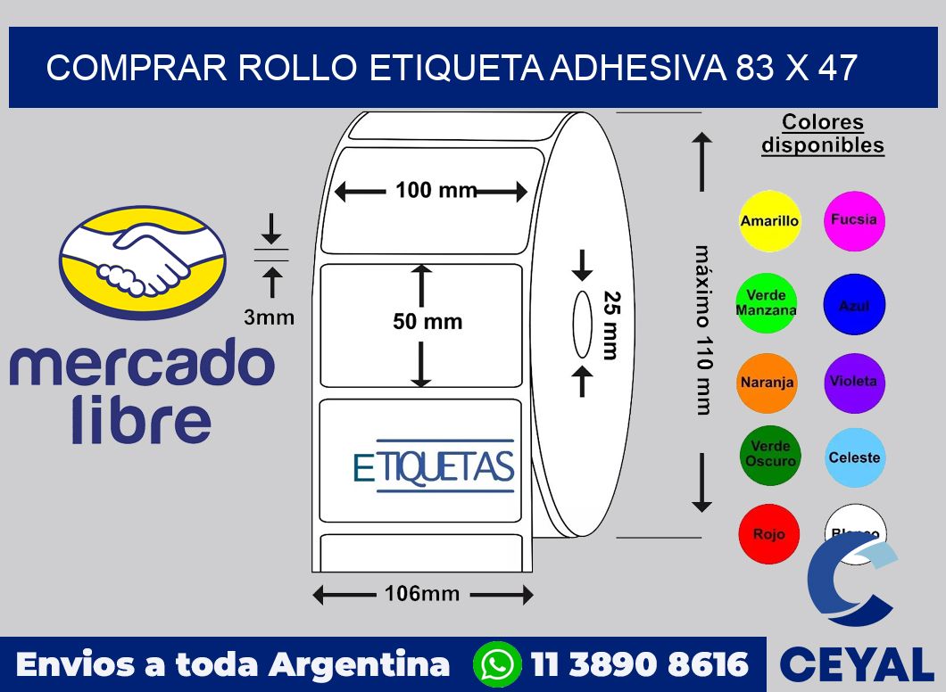 Comprar rollo etiqueta adhesiva 83 x 47