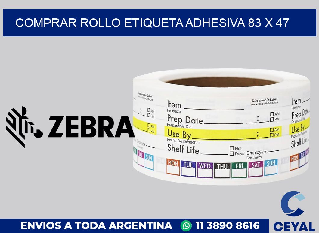 Comprar rollo etiqueta adhesiva 83 x 47